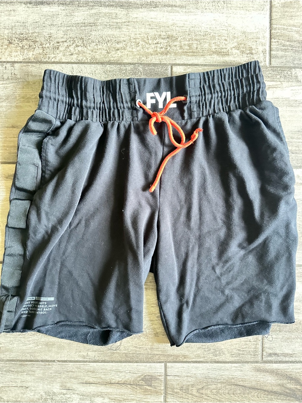 FYI Black Athletic Shorts with Bright Orange Drawcord